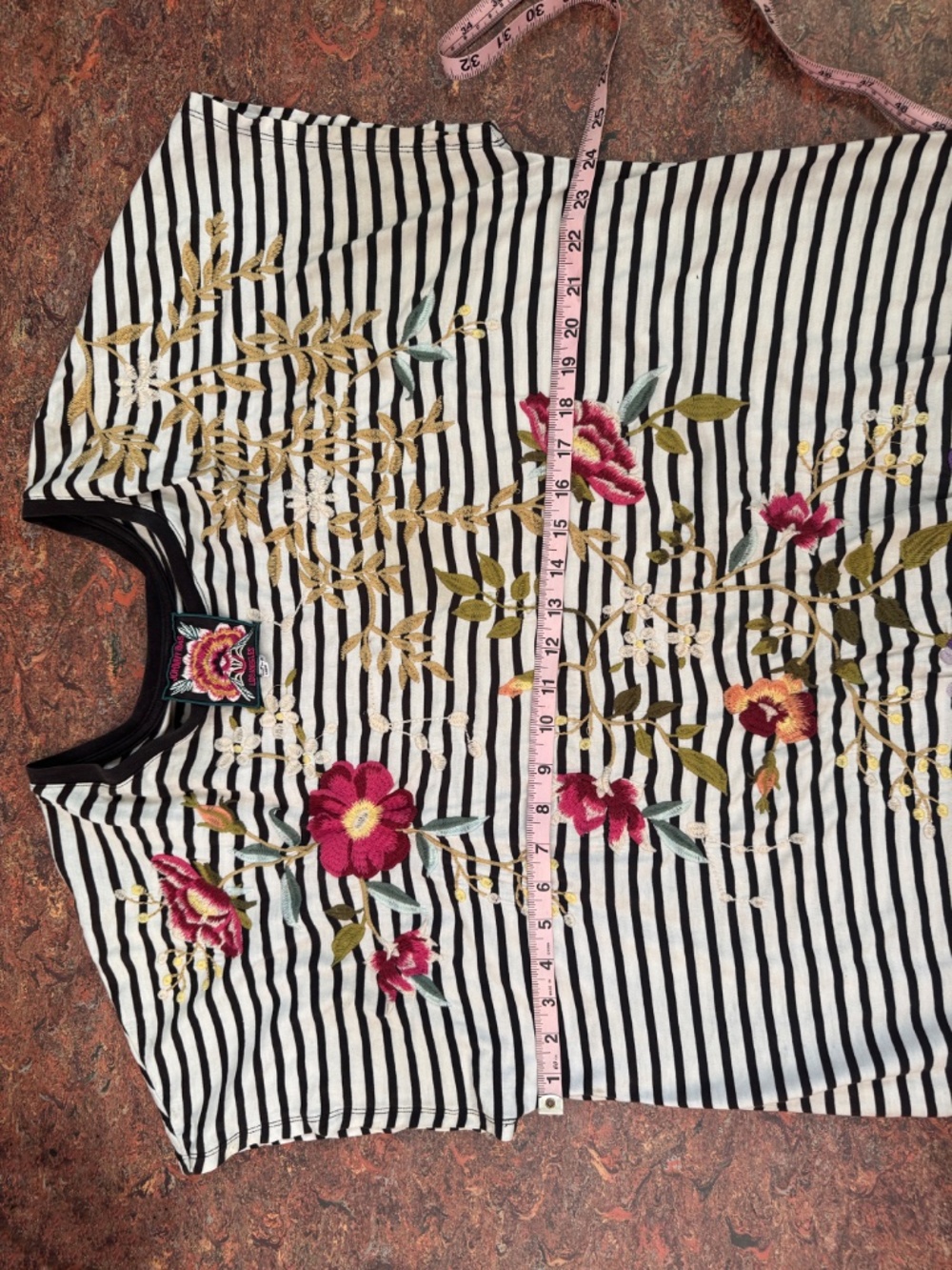 Johnny Was Embroidered Striped T shirt Dress - Picture 6 of 16